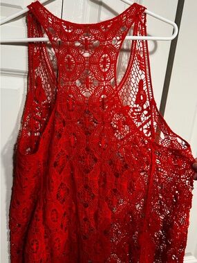 Orangish/Red Crochet Lace Sleeveless Tank